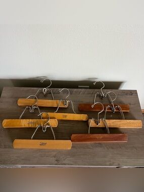 Vintage Setwell & The Scot Wood Hangers Mixed Lot Of 7 Clamp Pants Skirt Patent